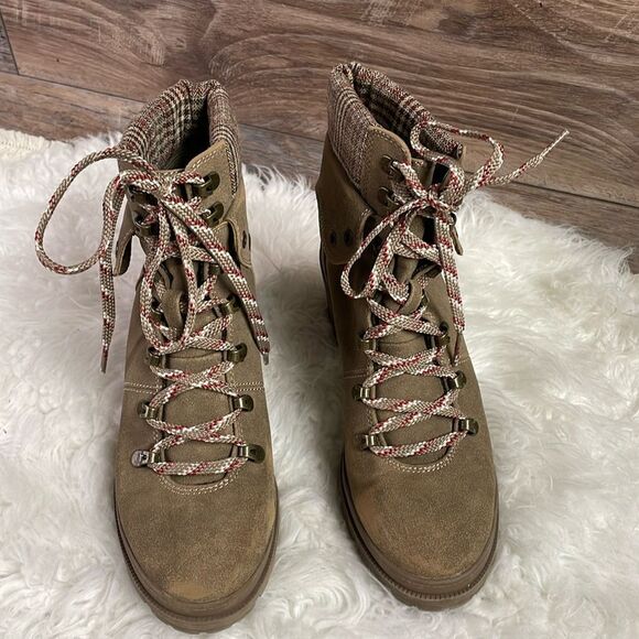 JELLYPOP Women’s Mission Hiker Lace Up Booties Chunky Heels Size 8 1/2” Tan - Picture 2 of 15